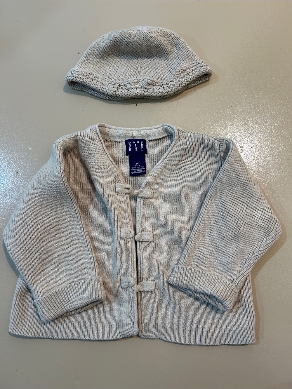 Baby GAP vintage 1990s light brown Knit Cardigan with Matching Hat